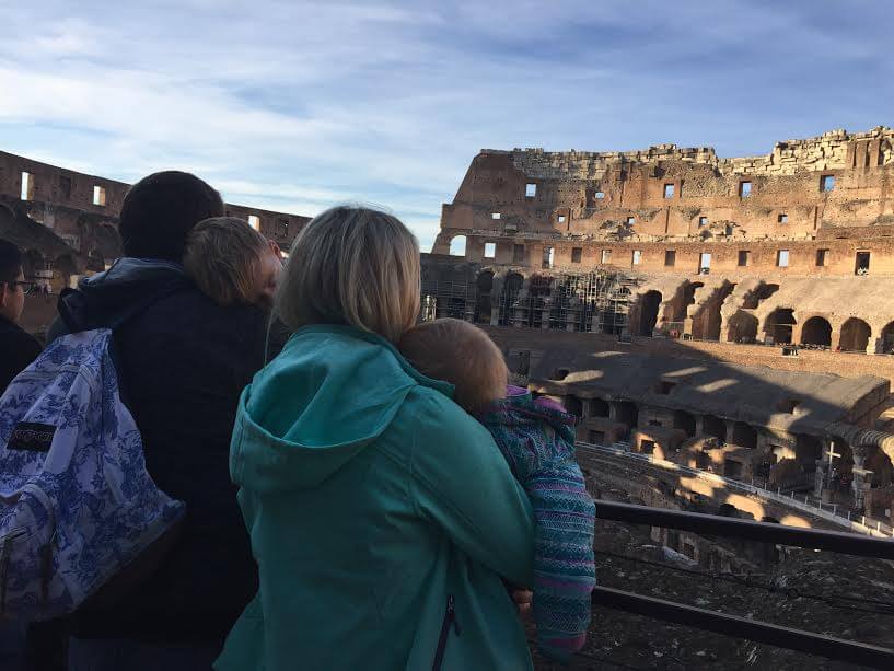 carrier vs. stroller, sleeping kids at Colosseum 