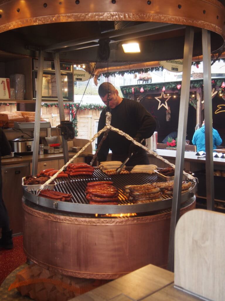 Meat cooking at Frankfurt Christmas markets