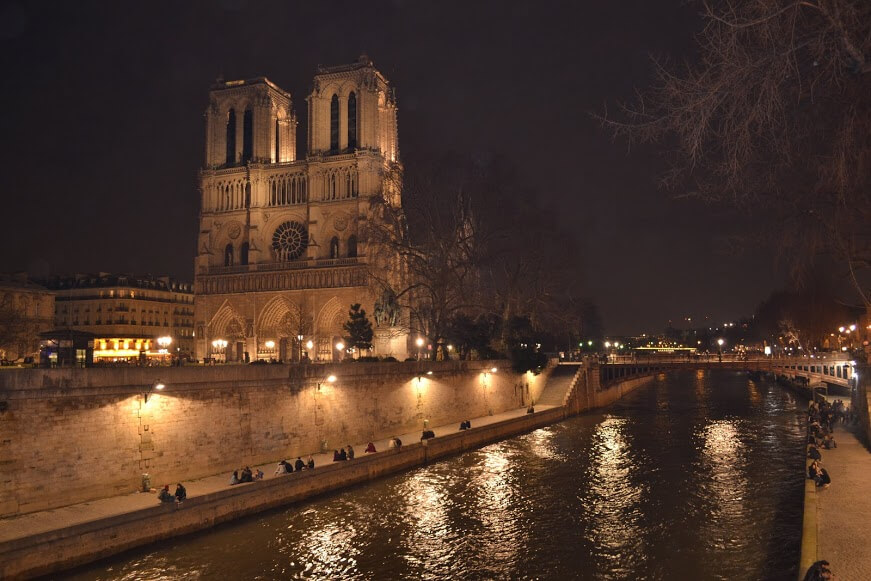 Notre Dame and Seine at night, day trip Paris to Versailles