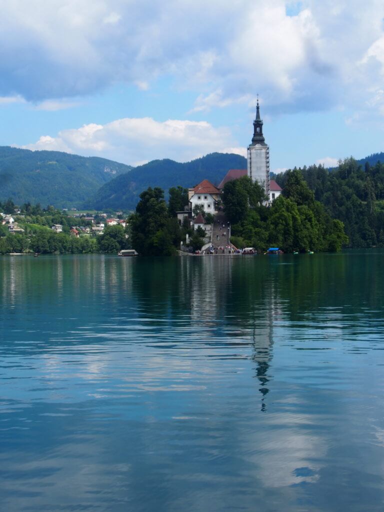 Lake Bled island with kids