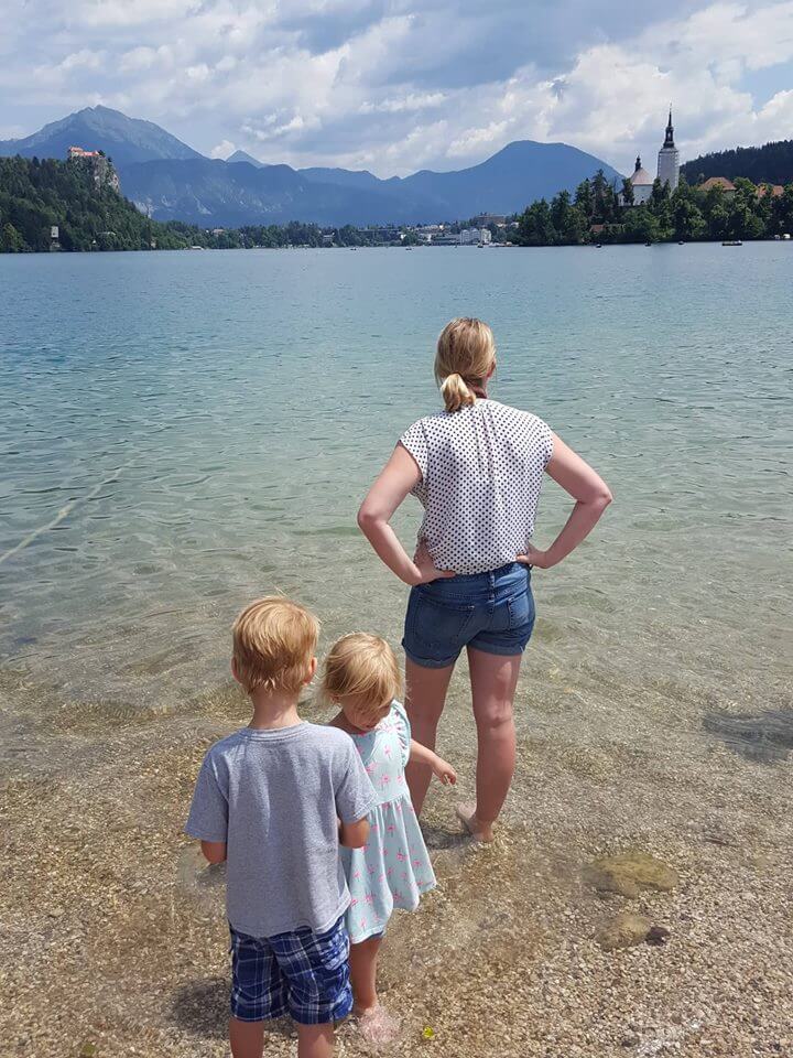 Wading at Lake Bled with kids